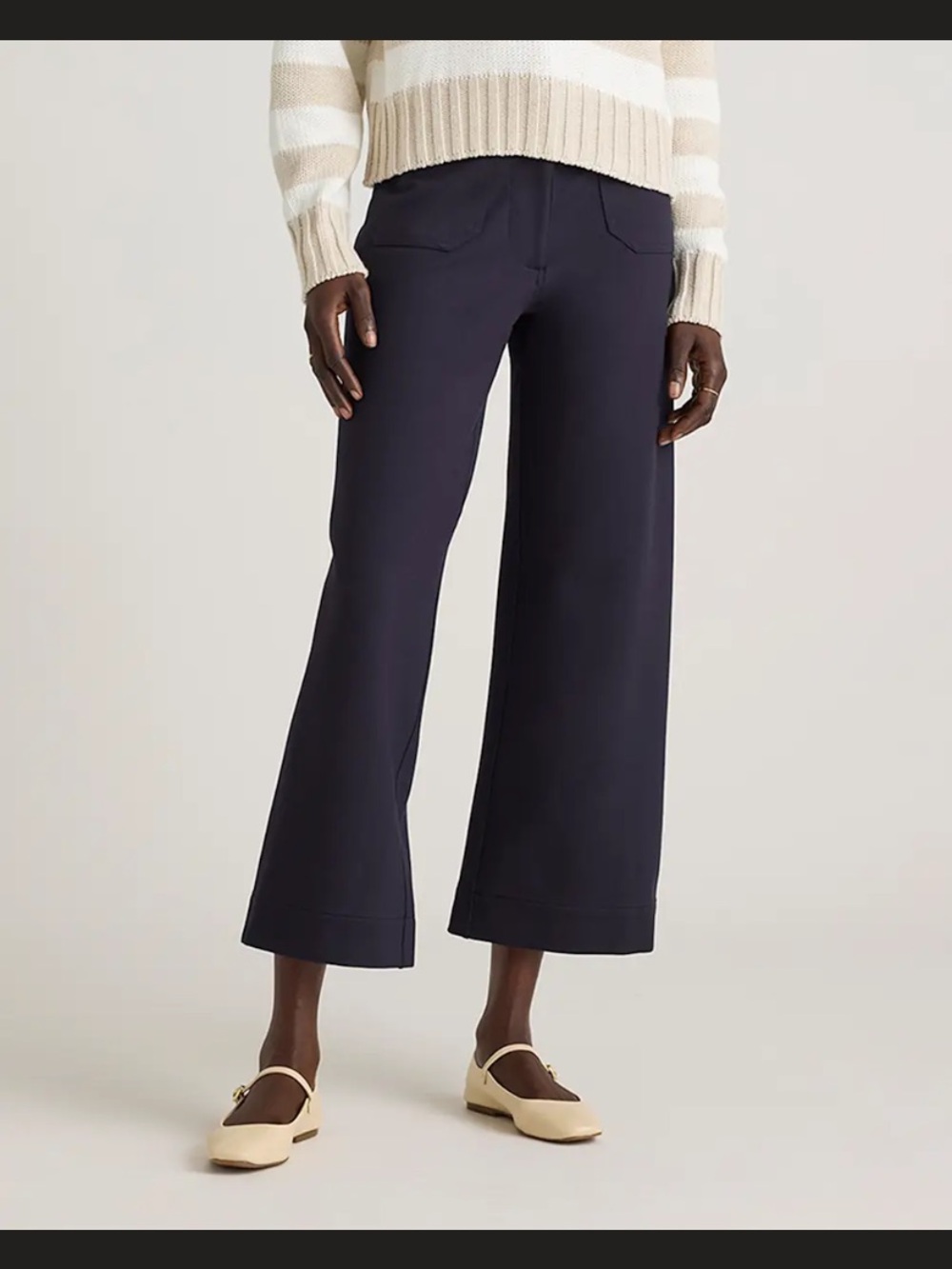 Quince Ultra-Stretch Ponte Cropped Wide Leg Pants Navy 12